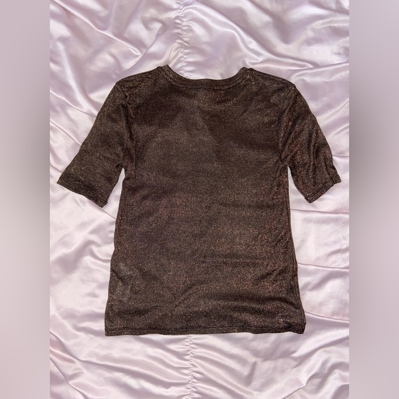 Brown short sleeved top with gold glitter - Picture 4 of 4